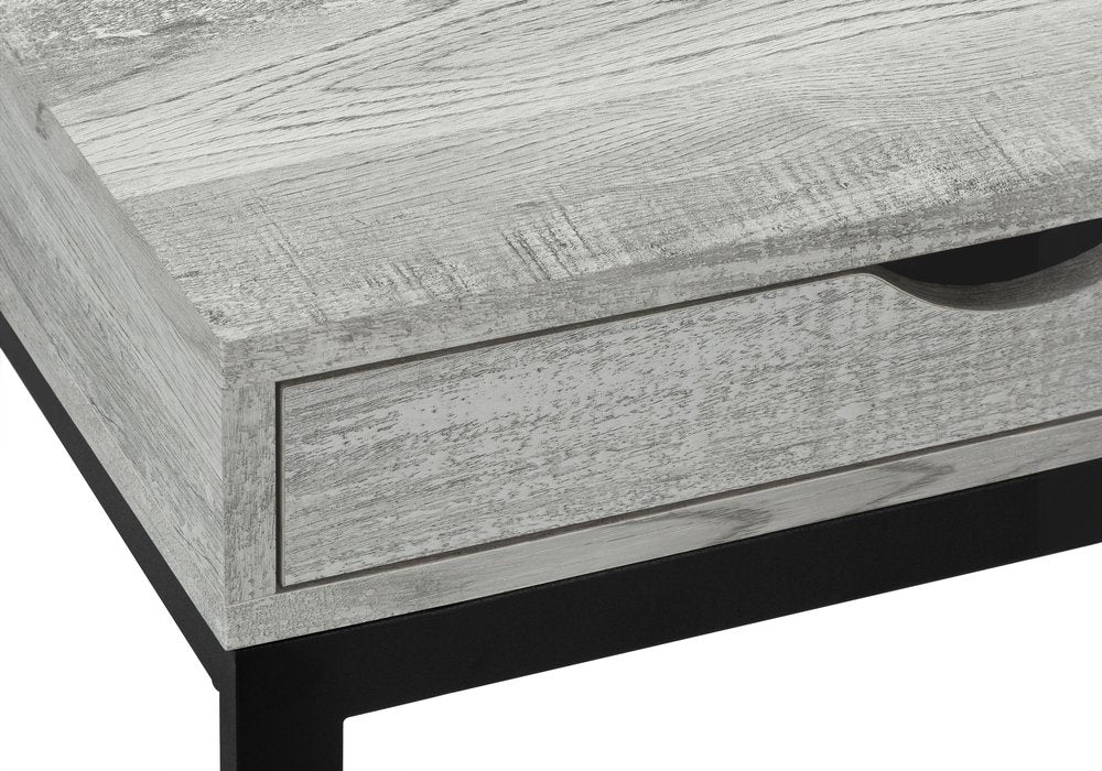 10.25" X 15.75" X 24.5" Grey Finish Drawer And Black Metal Accent Table