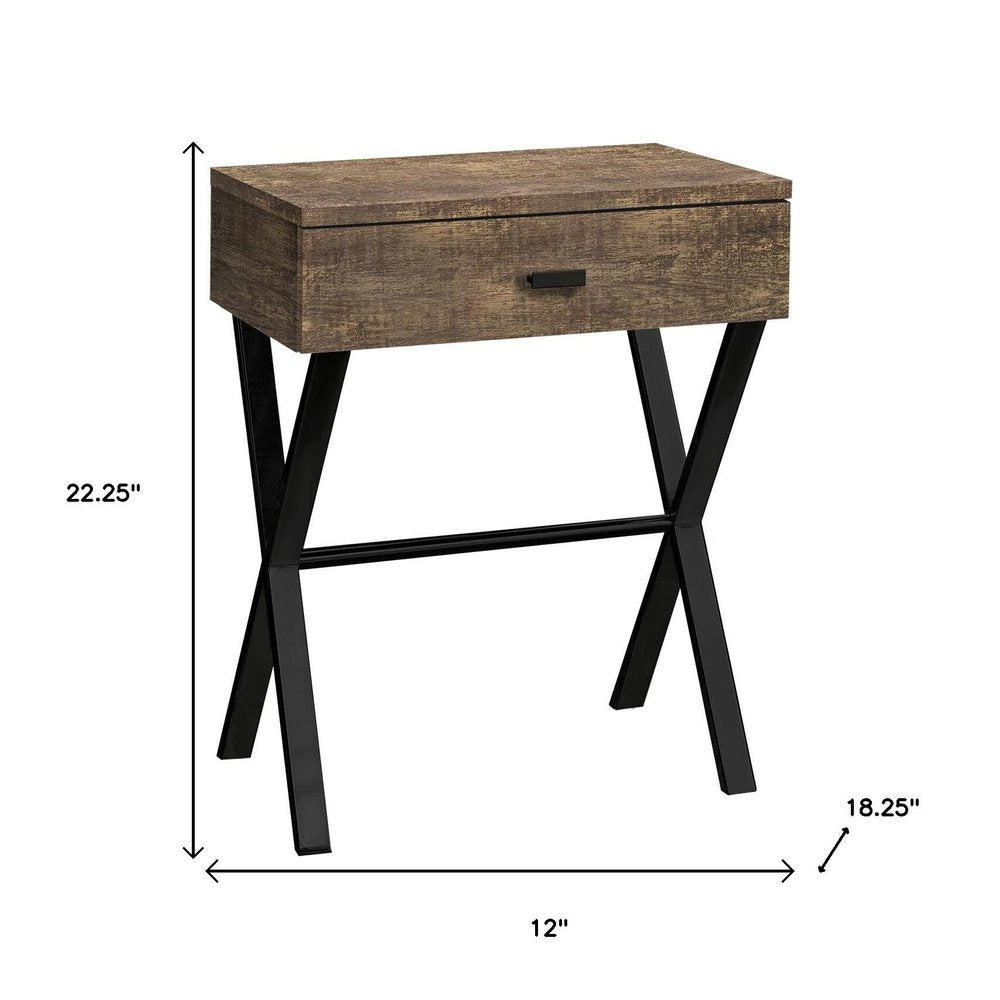 22" Silver And White Wood And Metal End Table With Drawer