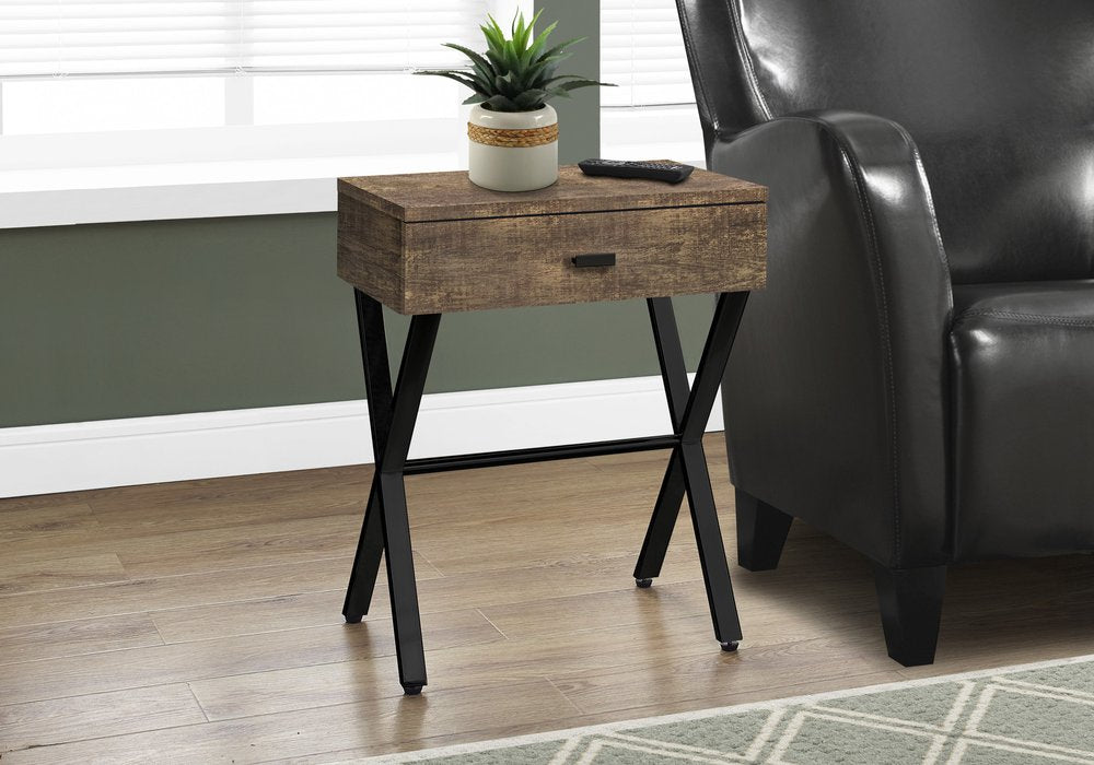 22" Silver And White Wood And Metal End Table With Drawer