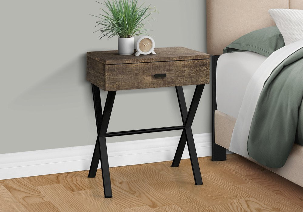22" Silver And White Wood And Metal End Table With Drawer