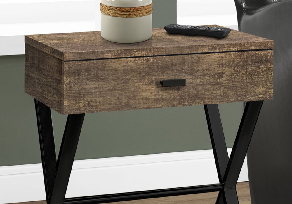 22" Silver And White Wood And Metal End Table With Drawer