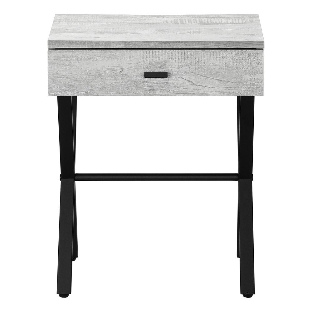 22" Silver And White Wood And Metal End Table With Drawer