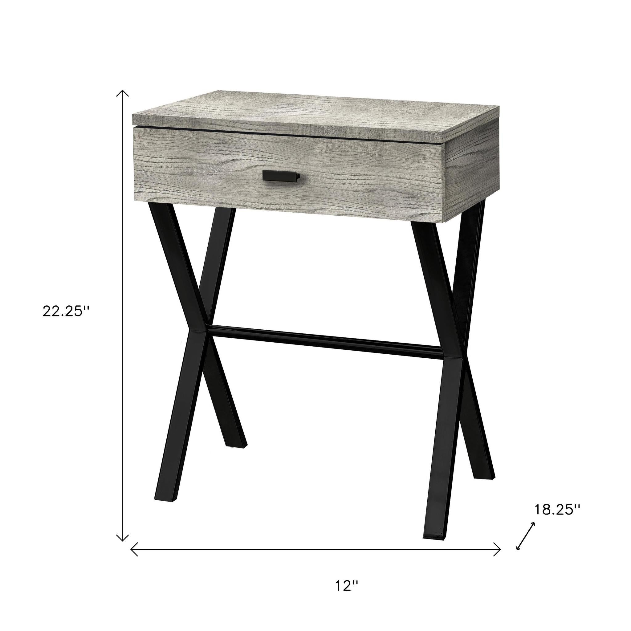 22" Silver And White Wood And Metal End Table With Drawer