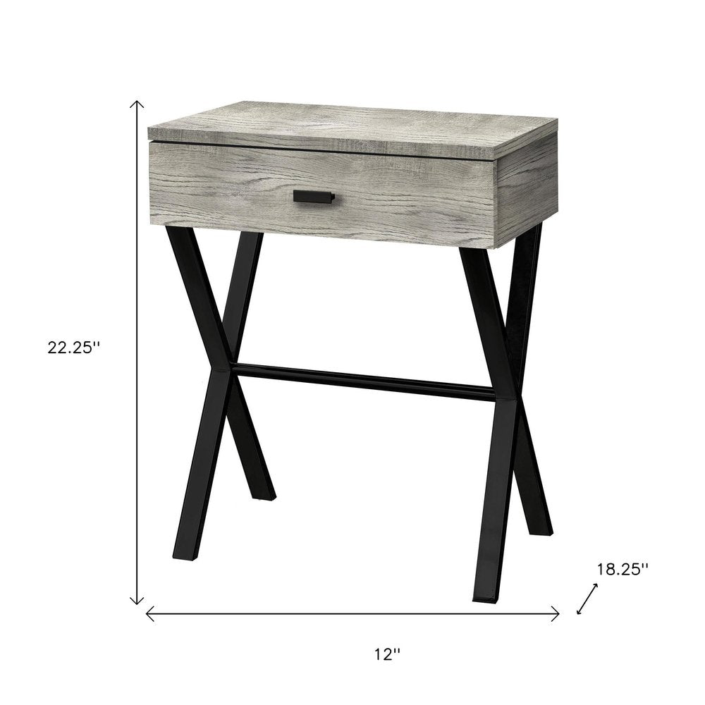 22" Silver And White Wood And Metal End Table With Drawer