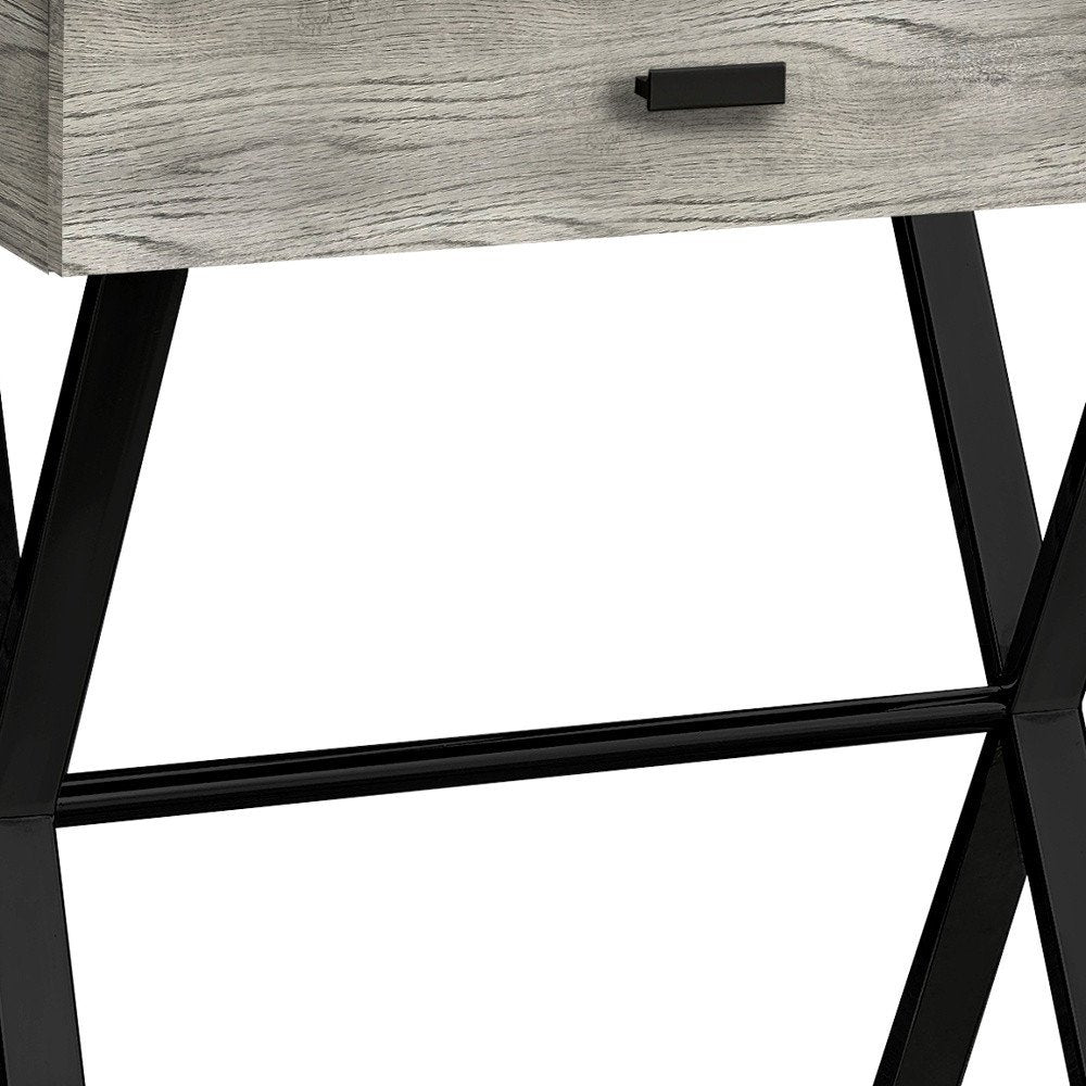 22" Black And Gray Wood And Metal End Table With Drawer