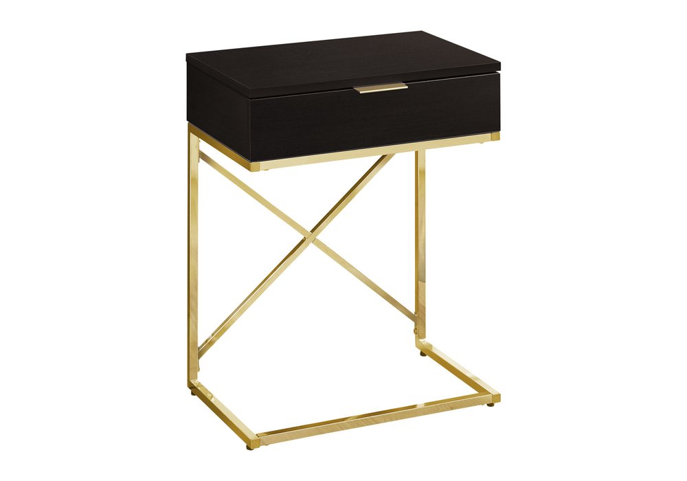 24" Gold And Black Wood And Metal End Table With Drawer