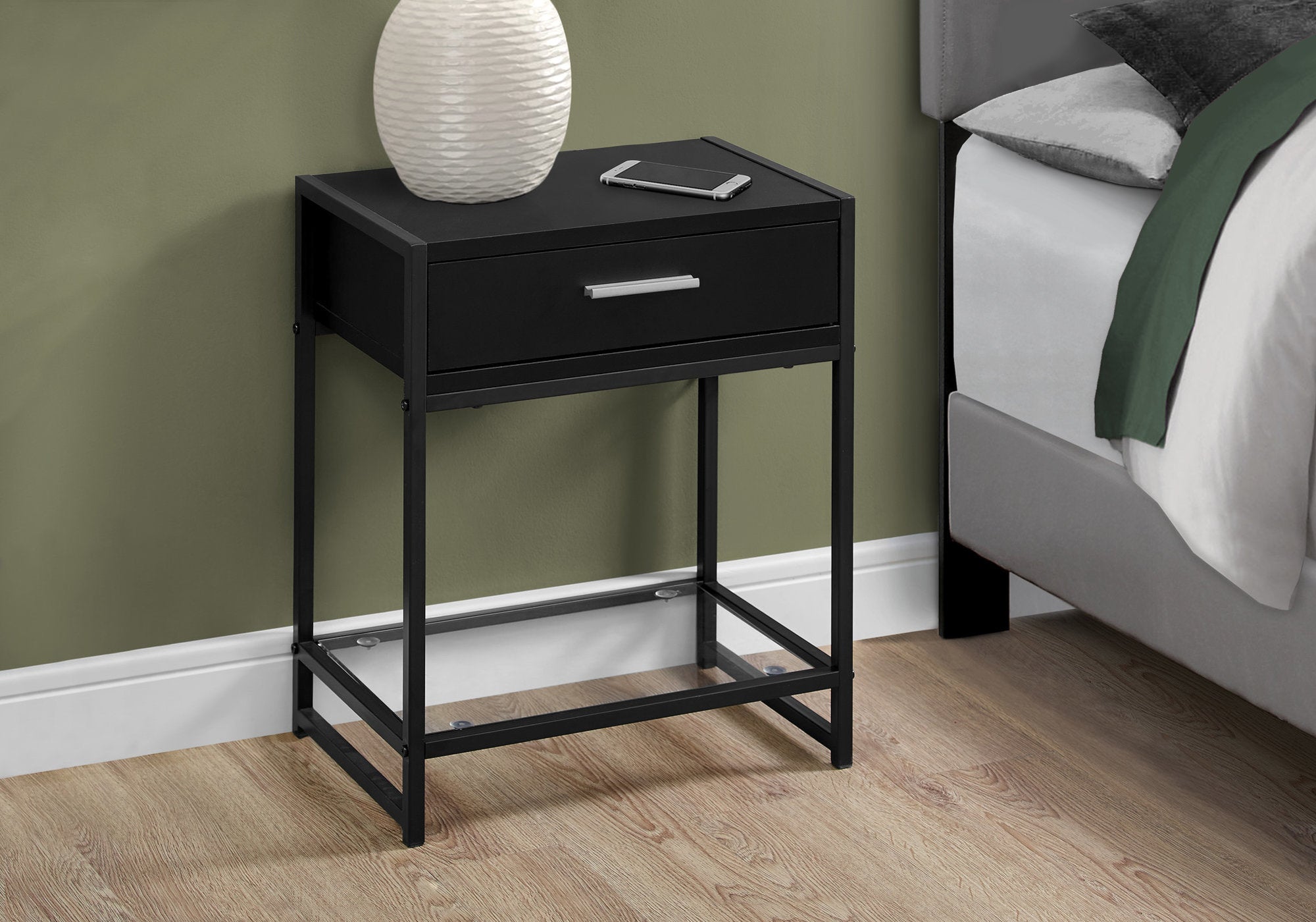 22" Black And Gray End Table With Drawer And Shelf