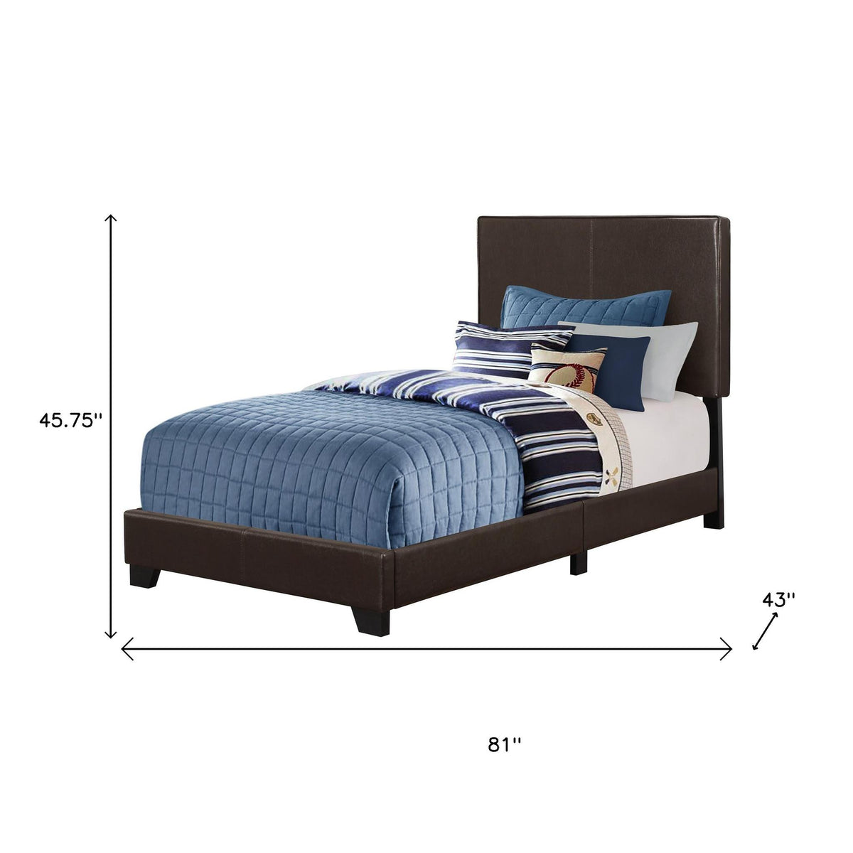 Brown Solid Wood Twin Upholstered Faux Leather Bed Frame