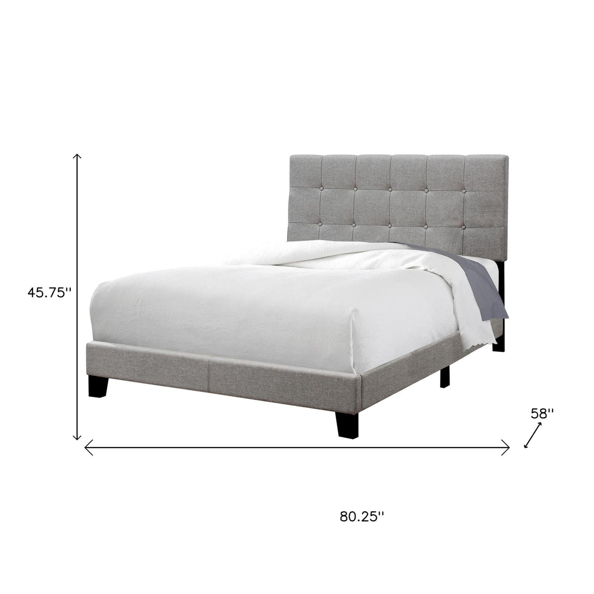 Gray Solid and Manufactured Wood Full Upholstered Linen Bed Frame