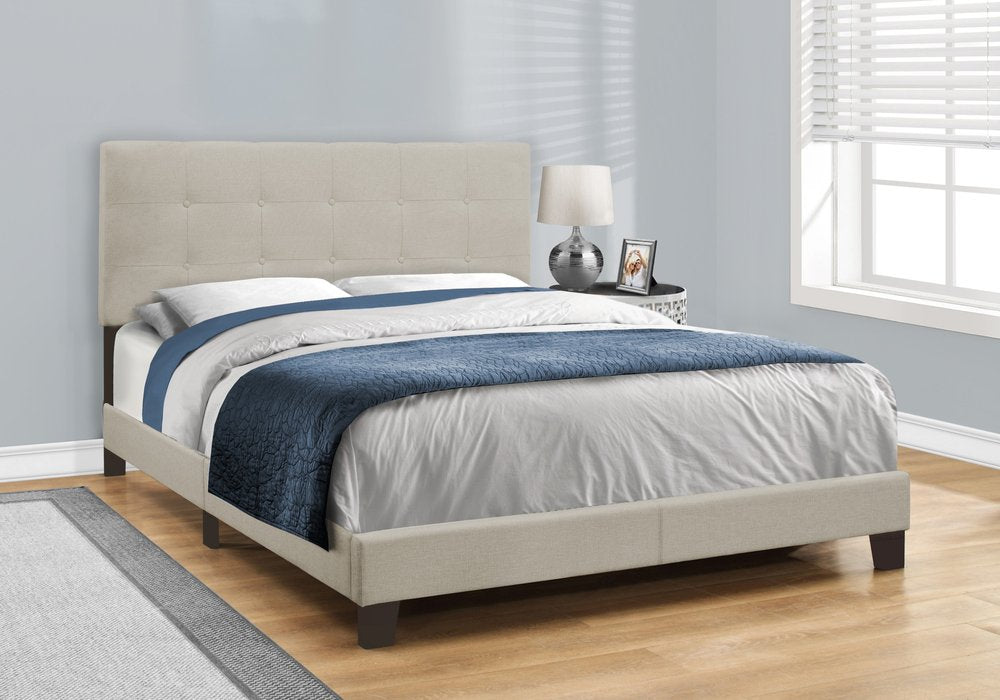 Beige Queen Upholstered Bed Frame