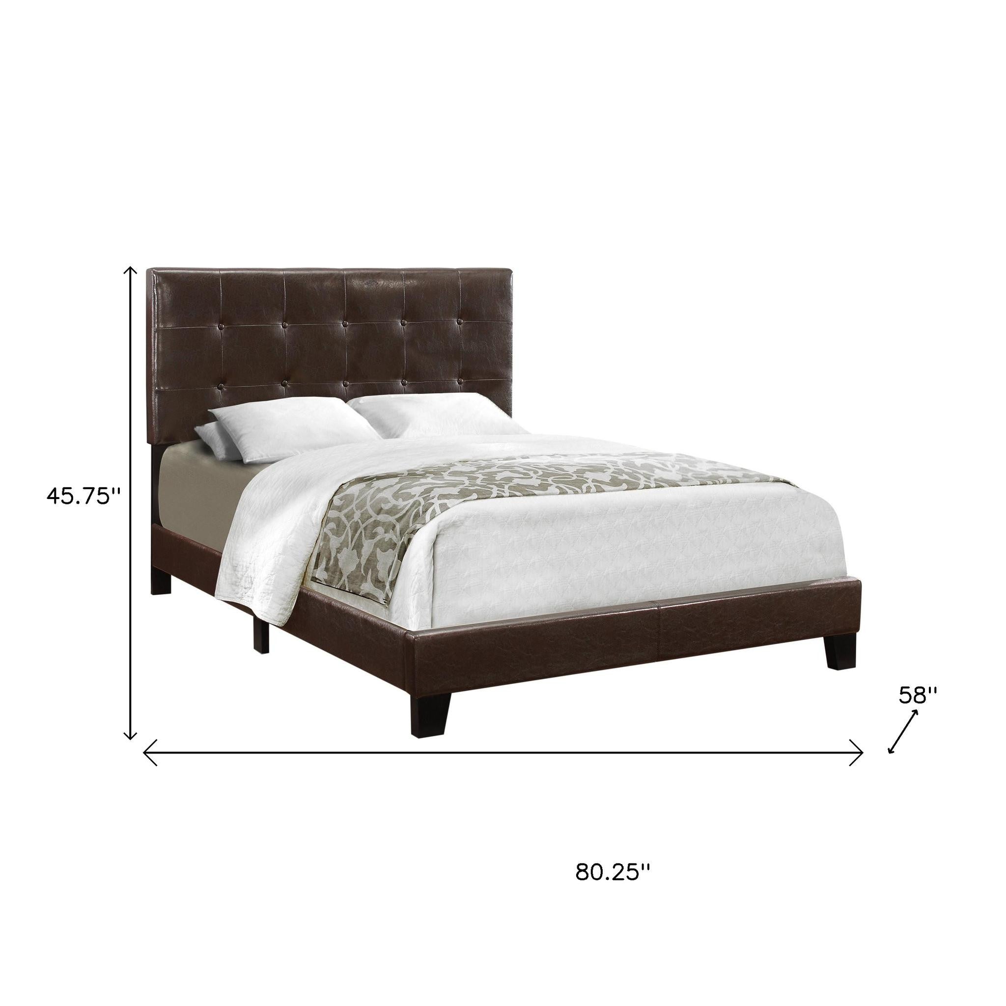 Brown Solid and Manufactured Wood Full Upholstered Faux Leather Bed Frame