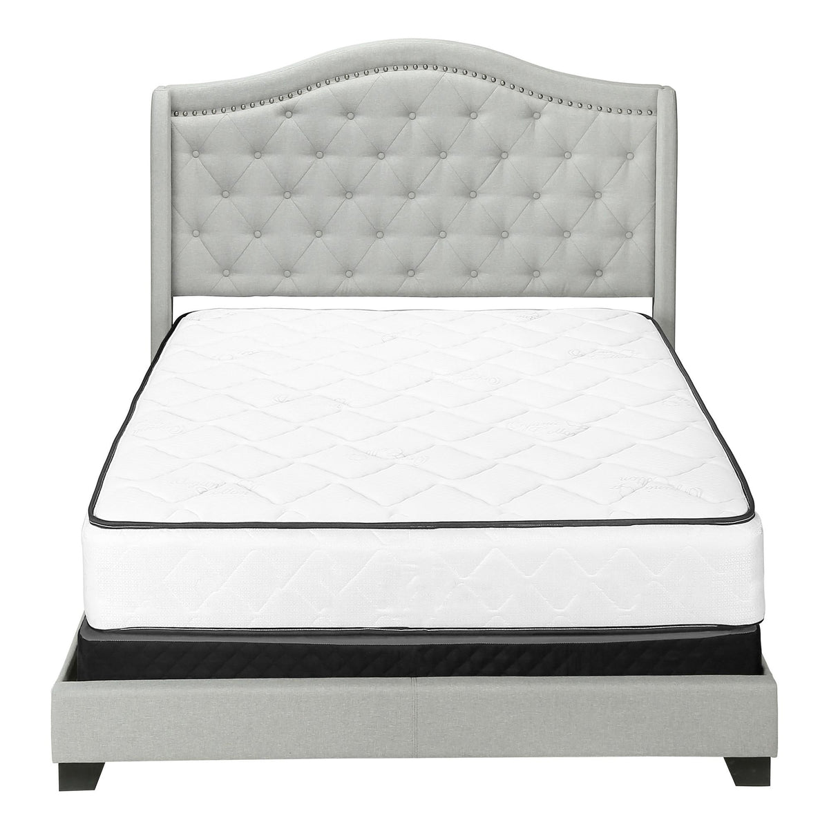 Light Gray and Gray Wood Tufted Upholstered Queen Bed Frame with Nailhead Trim