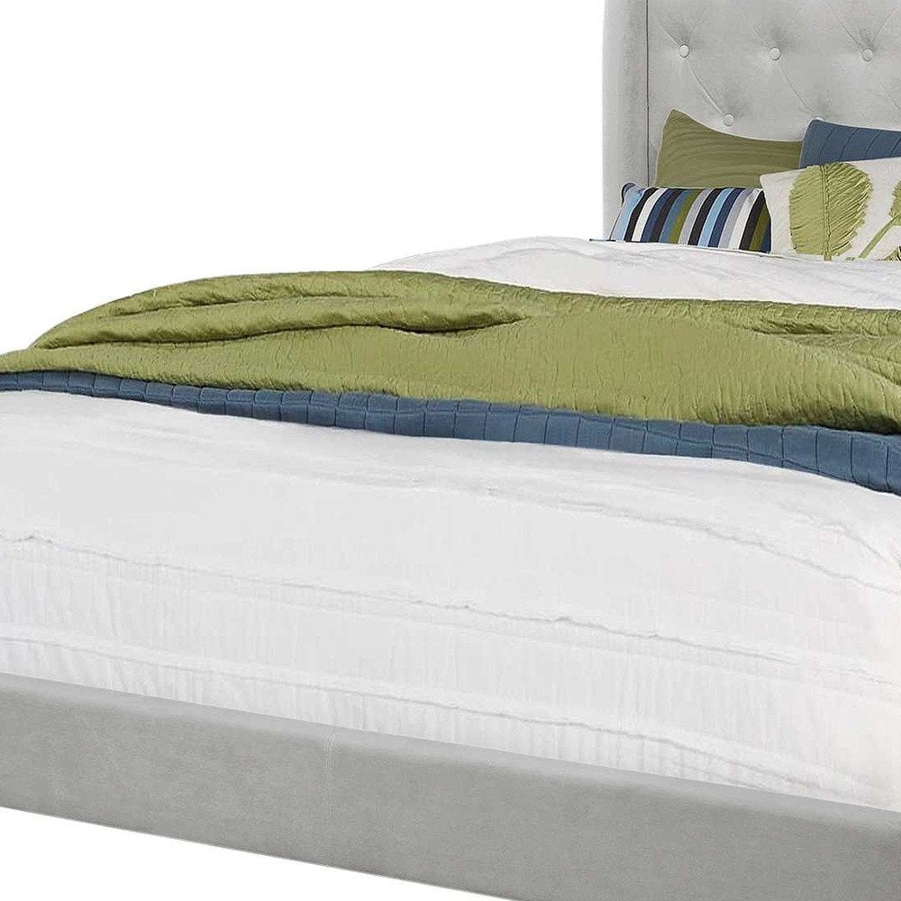 Light Gray and Gray Wood Tufted Upholstered Queen Bed Frame with Nailhead Trim