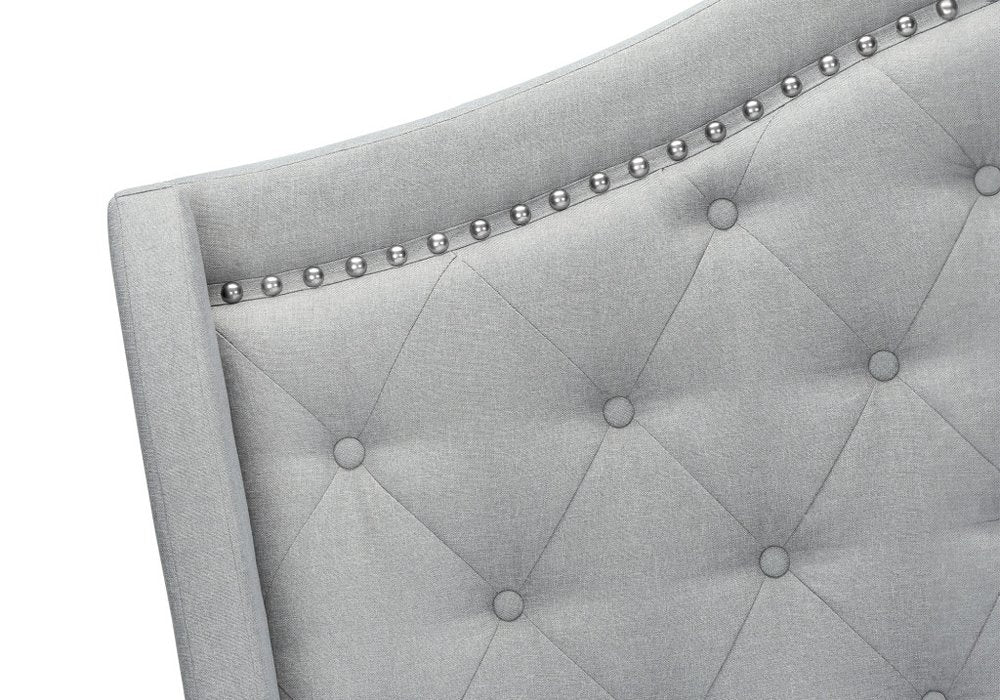 Light Gray and Gray Wood Tufted Upholstered Queen Bed Frame with Nailhead Trim