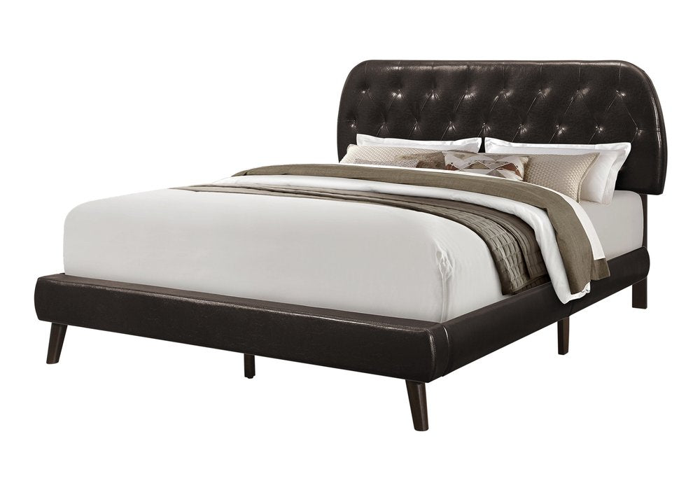 Brown Queen Tufted Upholstered Faux Leather Bed Frame