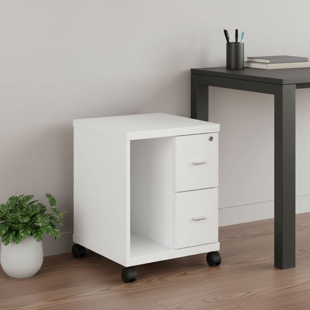 17.75" X 17.75" X 23" White Particle Board Hollow Core 2 Drawers  Office Cabinet