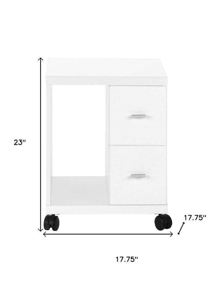 17.75" X 17.75" X 23" White Particle Board Hollow Core 2 Drawers  Office Cabinet