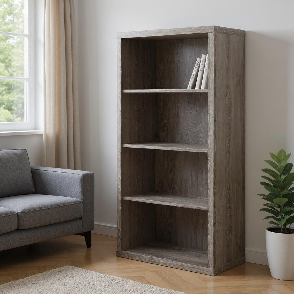Taupe Wood Four Tier Bookcase