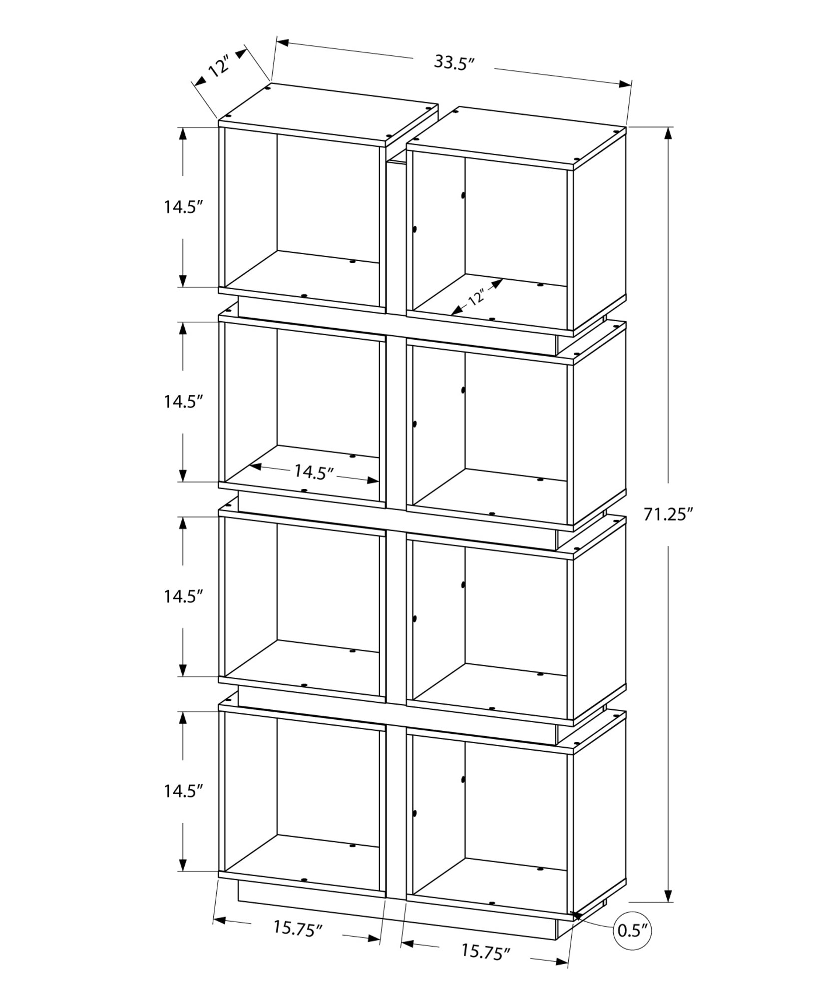 71" White Wood Eight Tier Cube Bookcase