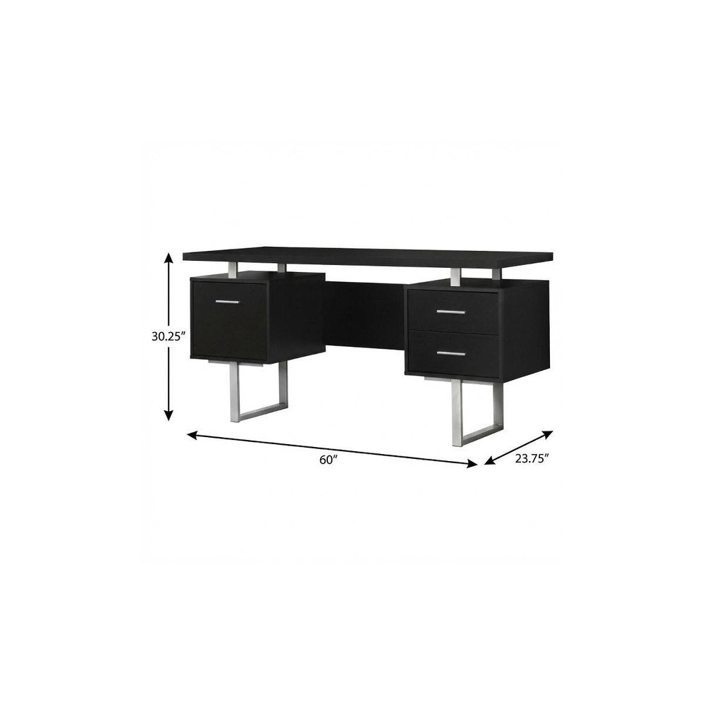 60" Brown and Silver Computer Desk With Three Drawers
