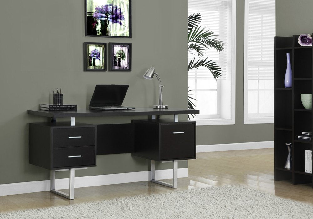 60" Brown and Silver Computer Desk With Three Drawers