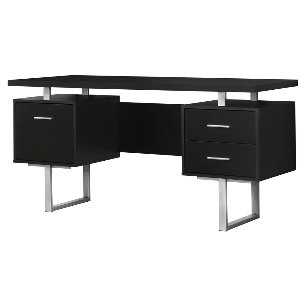 60" Brown and Silver Computer Desk With Three Drawers