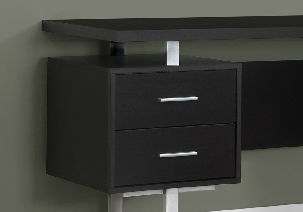 60" Brown and Silver Computer Desk With Three Drawers