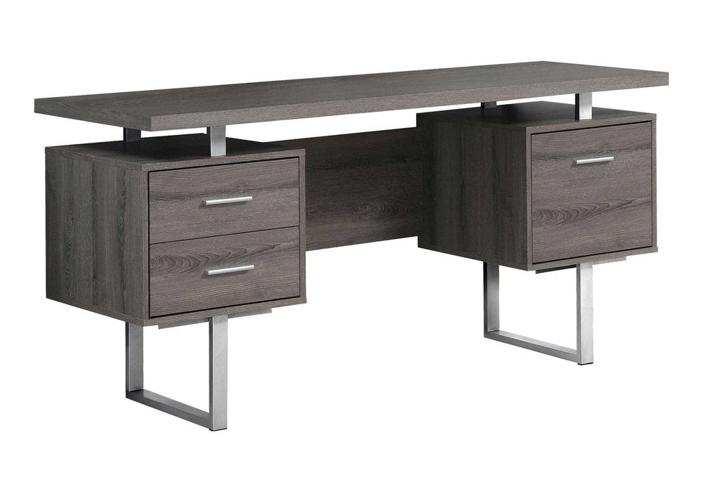 24" Brown and Silver Computer Desk With Three Drawers