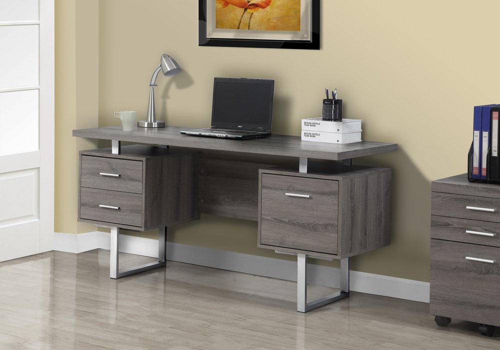 24" Brown and Silver Computer Desk With Three Drawers