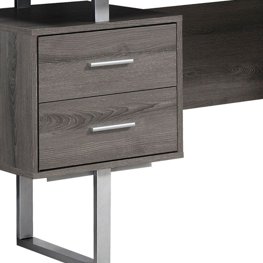 60" Brown and Silver Computer Desk With Three Drawers