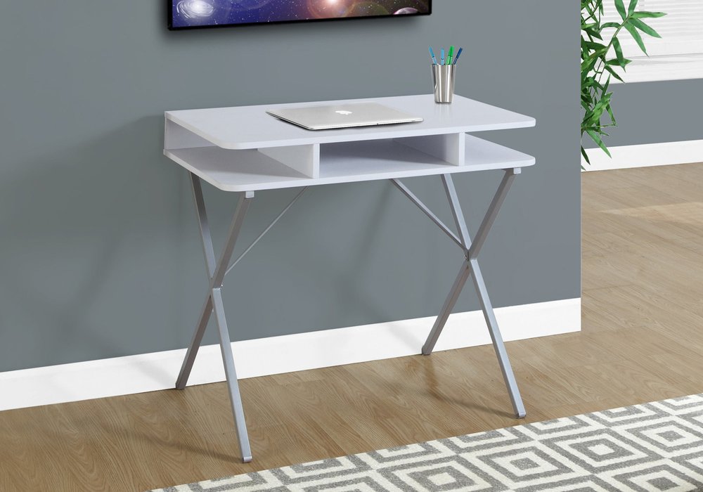 32" White and Silver Computer Desk