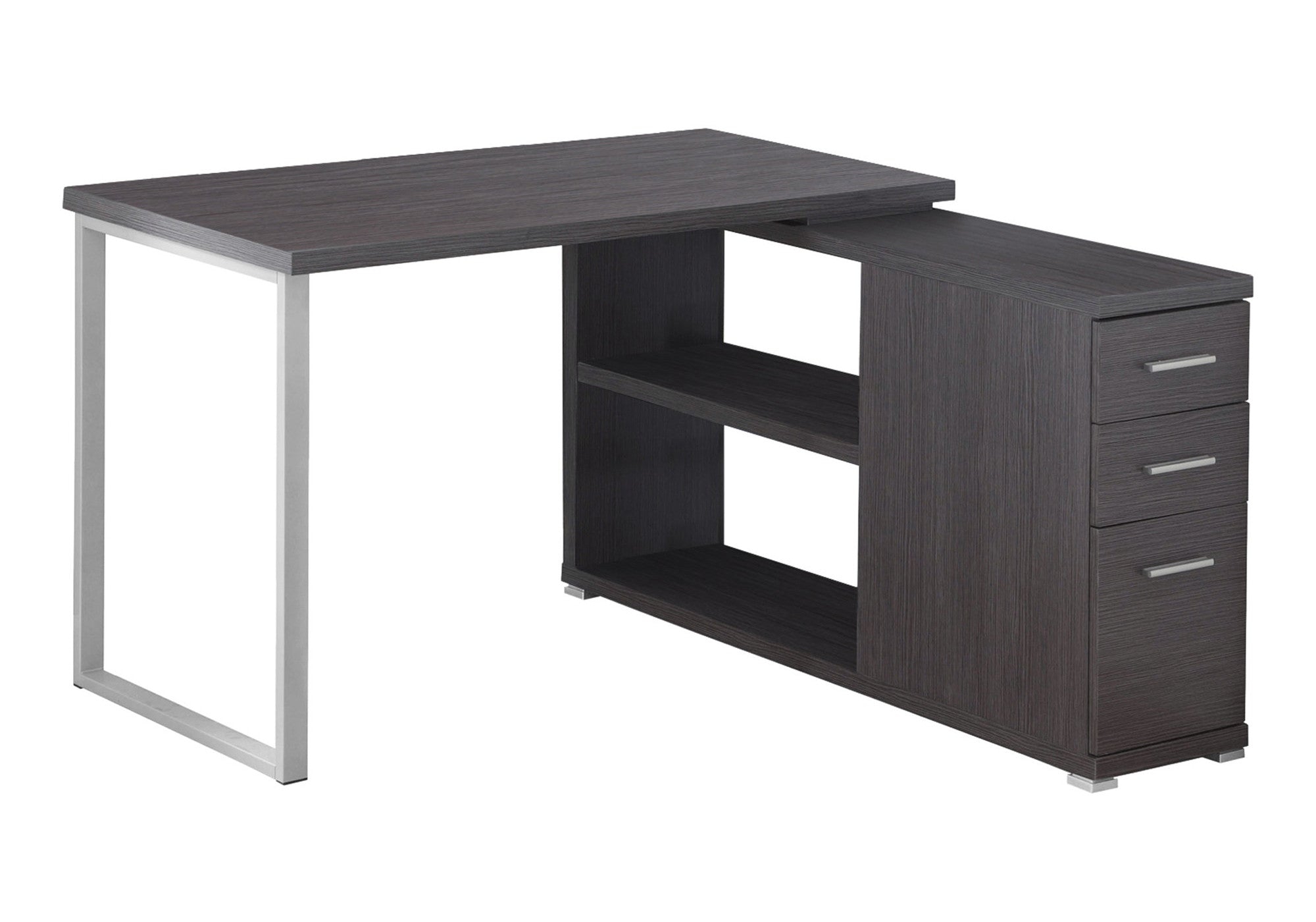47" Gray and Silver L Shape Computer Desk With Three Drawers