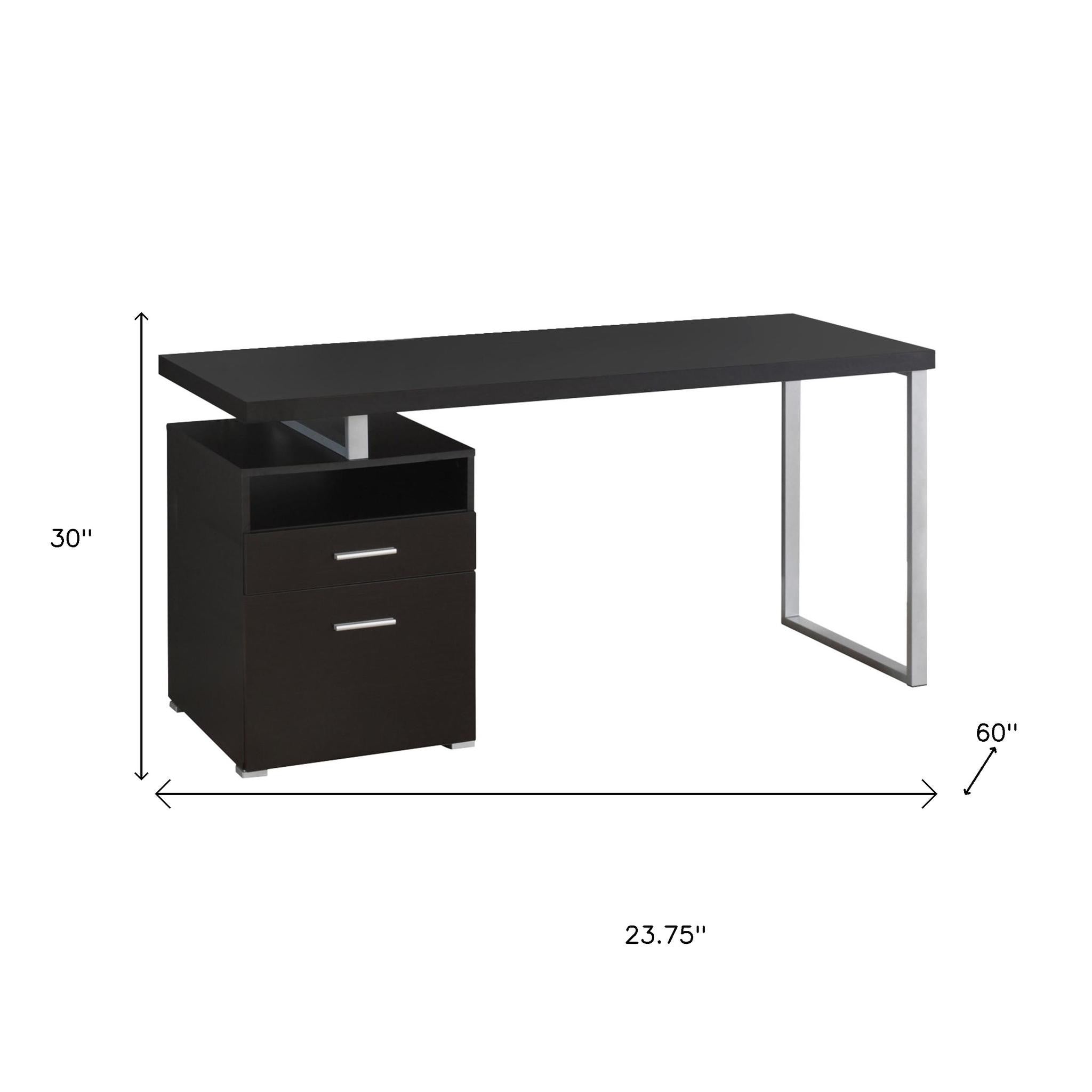 24" Dark Brown and Silver Computer Desk With Two Drawers