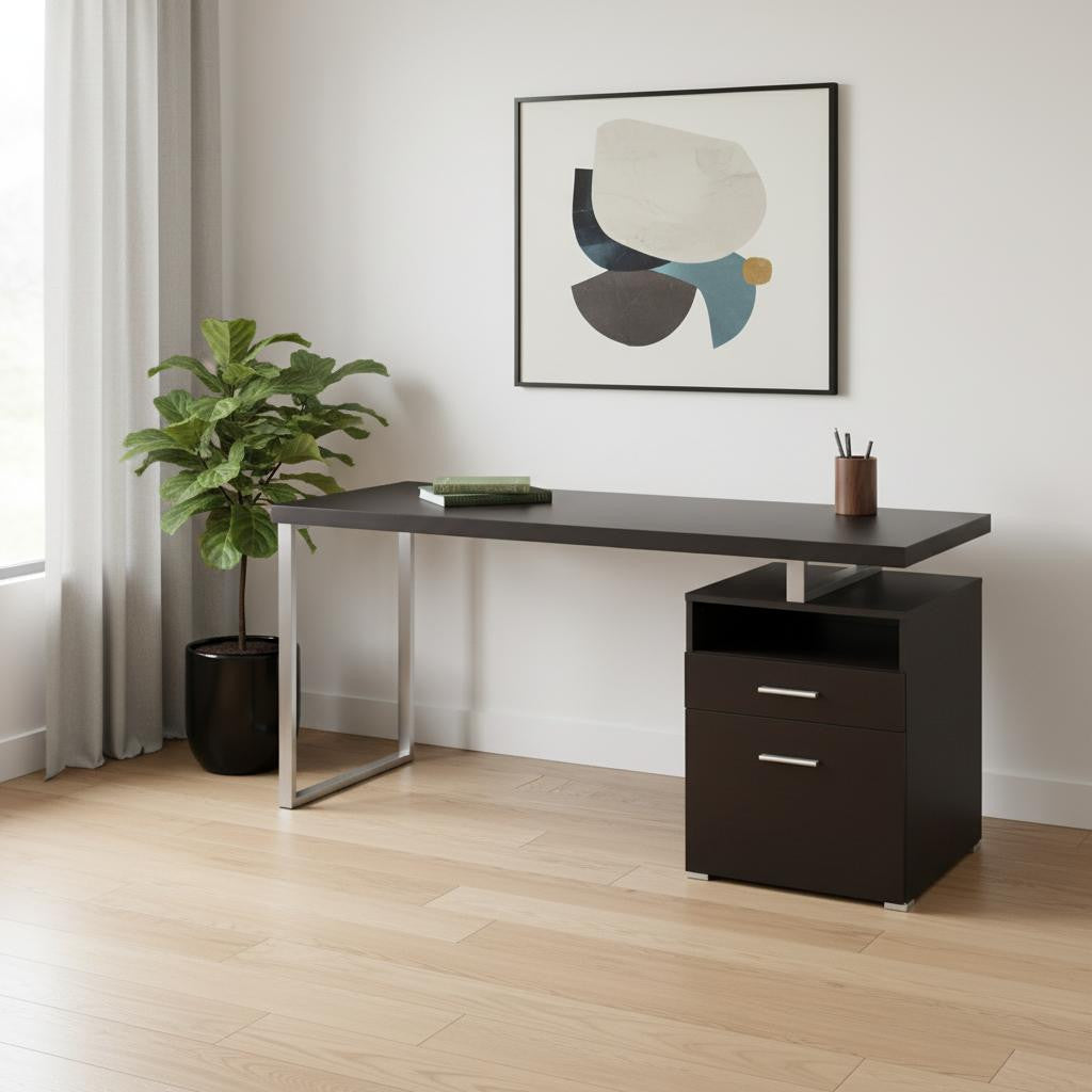 24" Dark Brown and Silver Computer Desk With Two Drawers