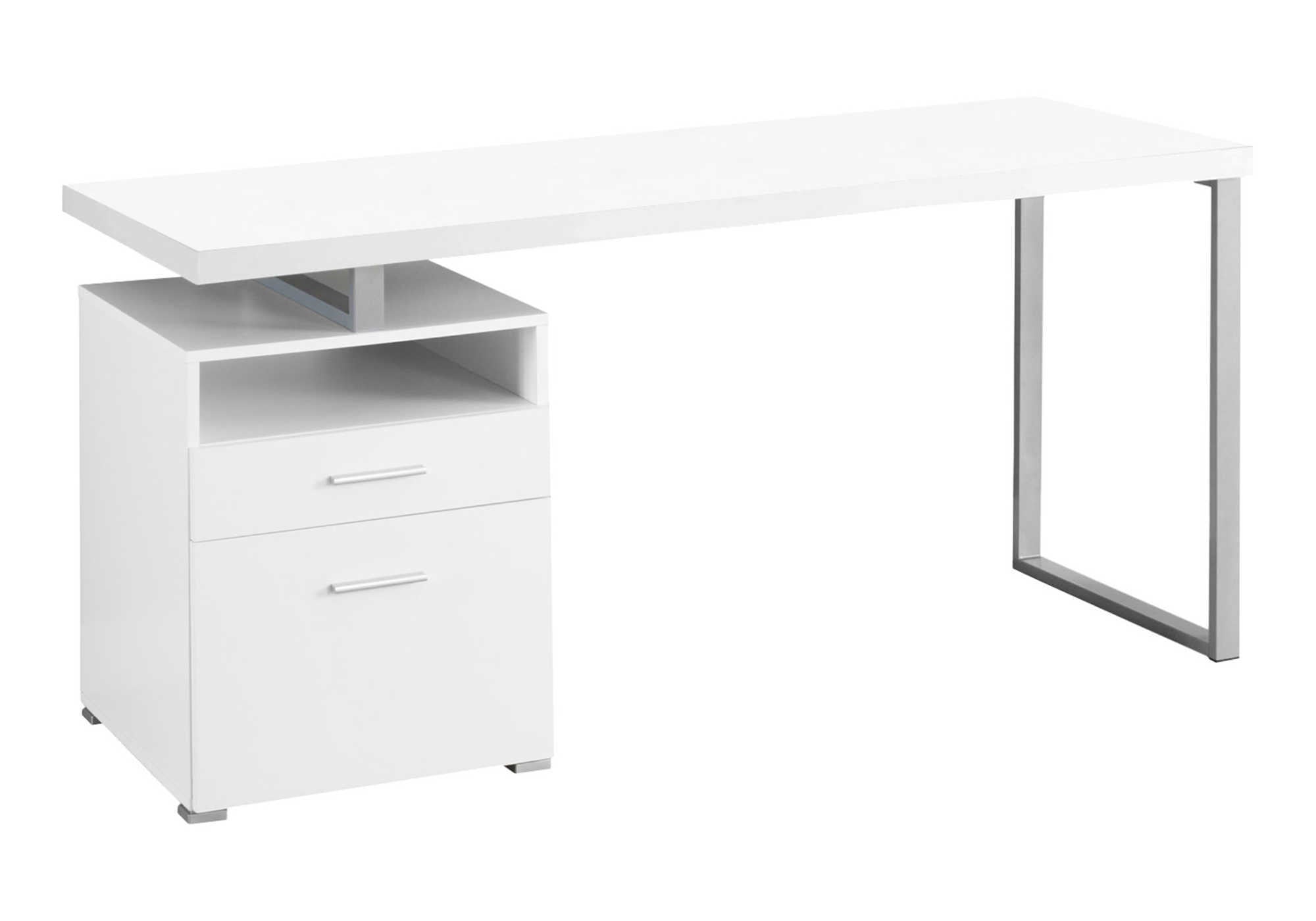 60" White and Silver Computer Desk With Two Drawers