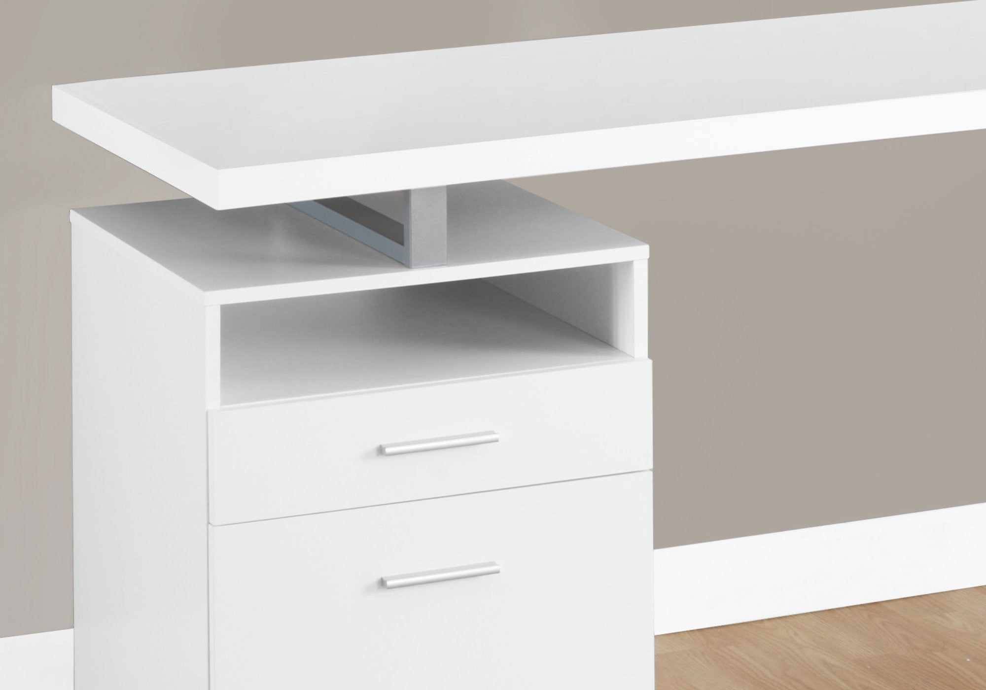 60" White and Silver Computer Desk With Two Drawers