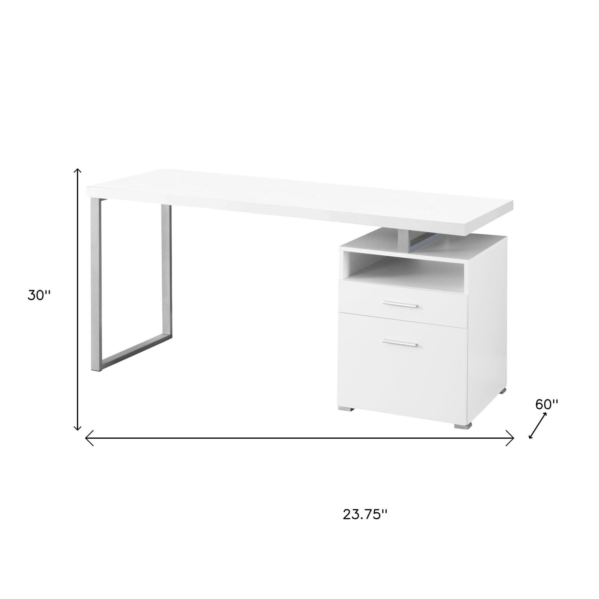 24" Dark Brown and Silver Computer Desk With Two Drawers