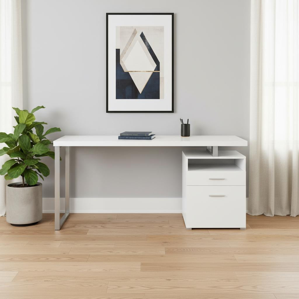 24" Dark Brown and Silver Computer Desk With Two Drawers