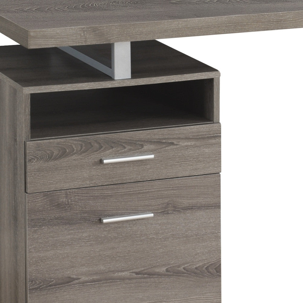 60" Taupe and Silver Computer Desk With Two Drawers