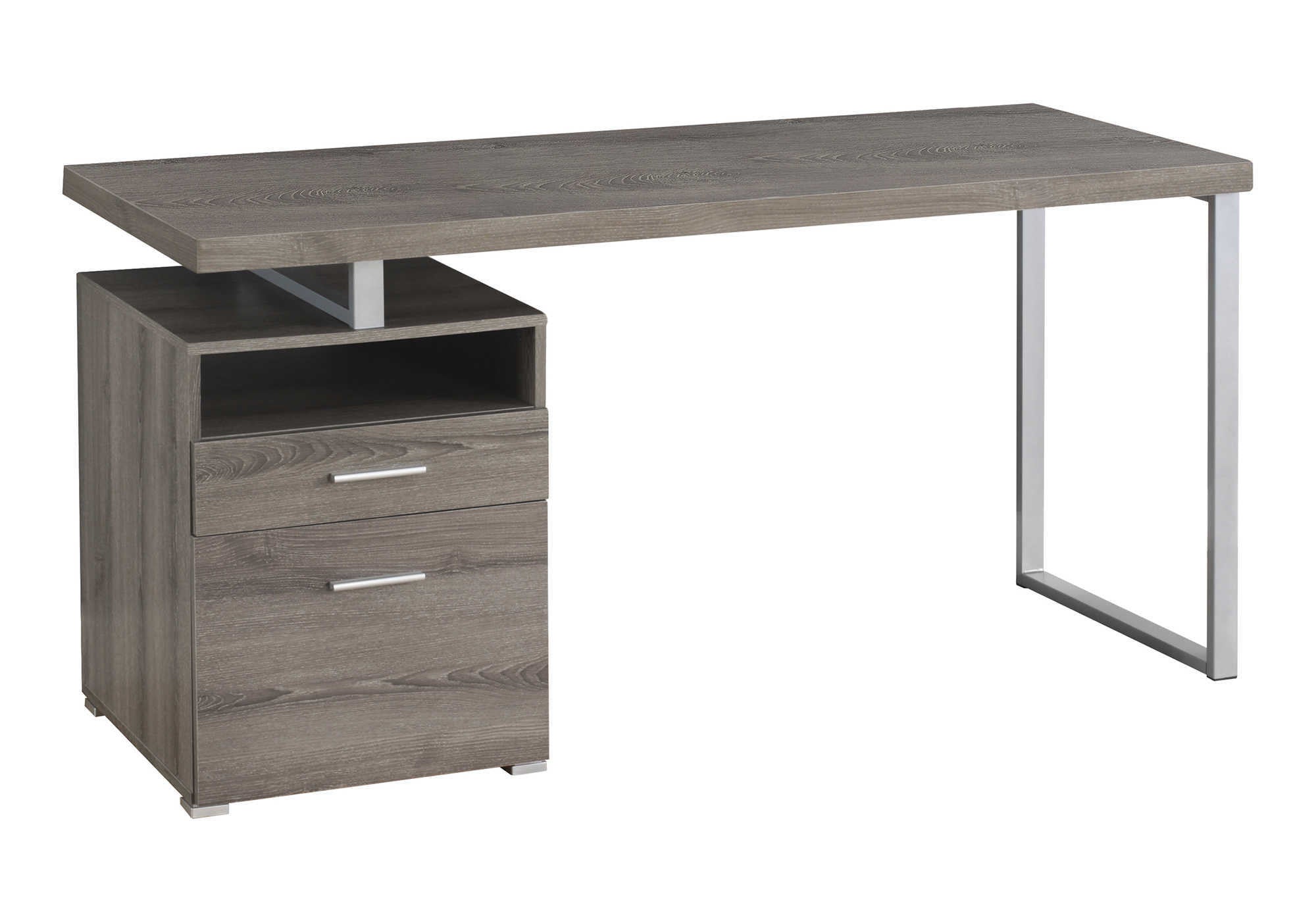 60" Taupe and Silver Computer Desk With Two Drawers