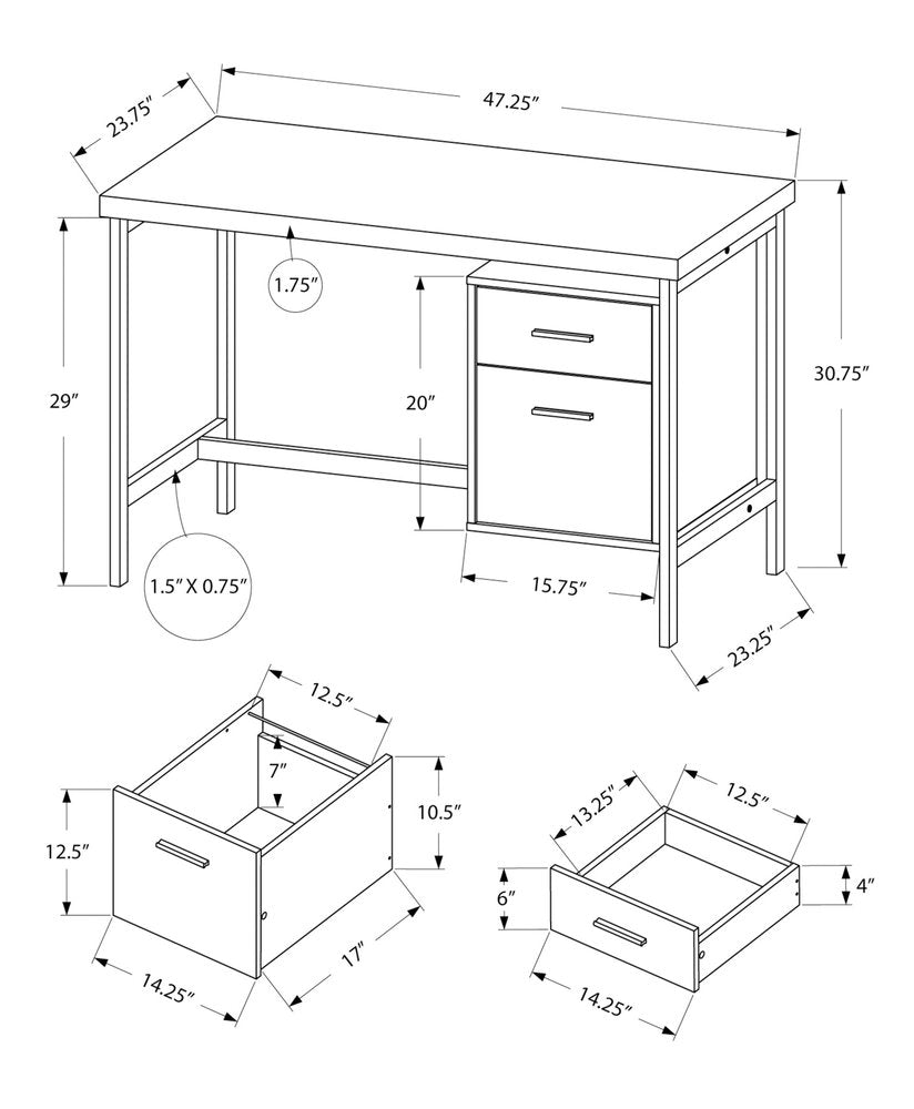 24" Gray and Black Computer Desk With Two Drawers