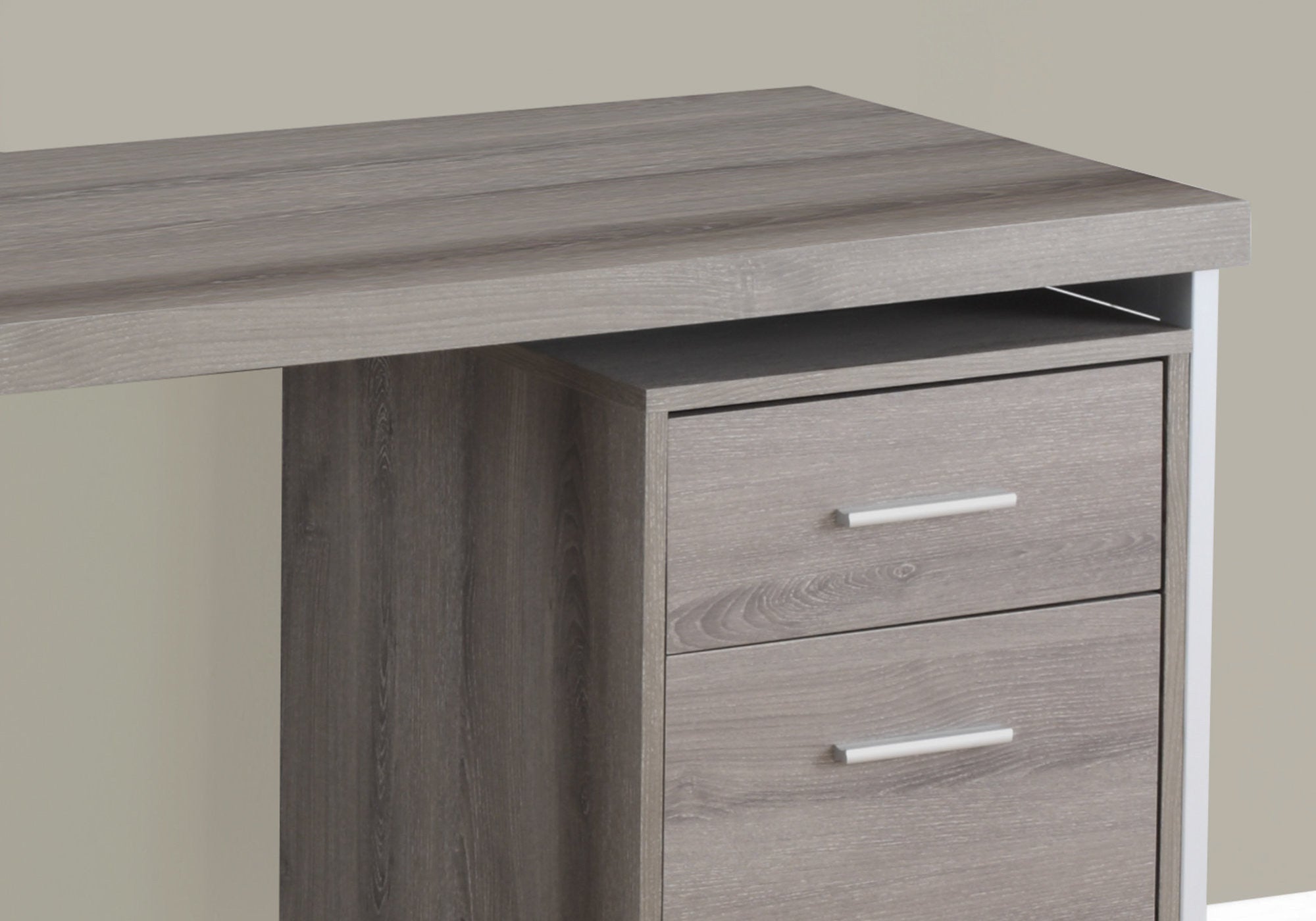 47" Taupe and Silver Computer Desk With Two Drawers