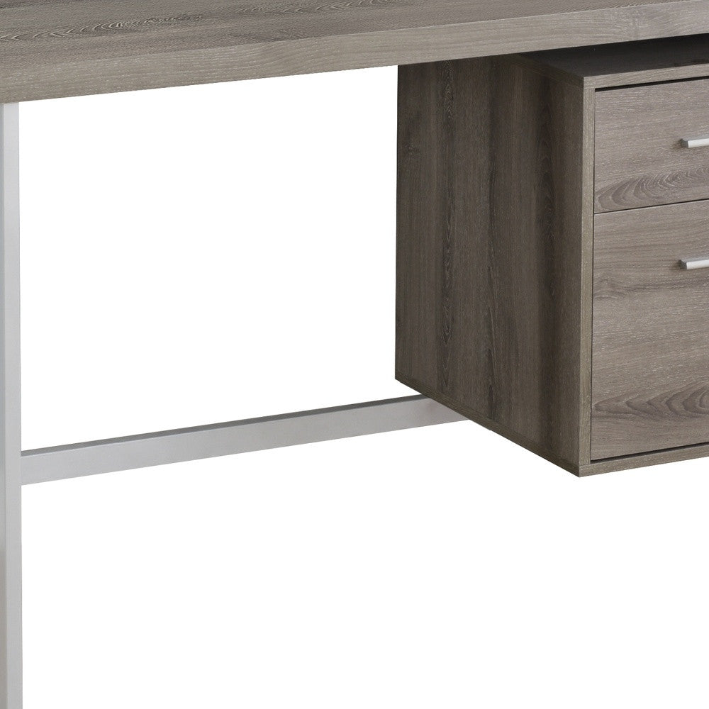 47" Taupe and Silver Computer Desk With Two Drawers
