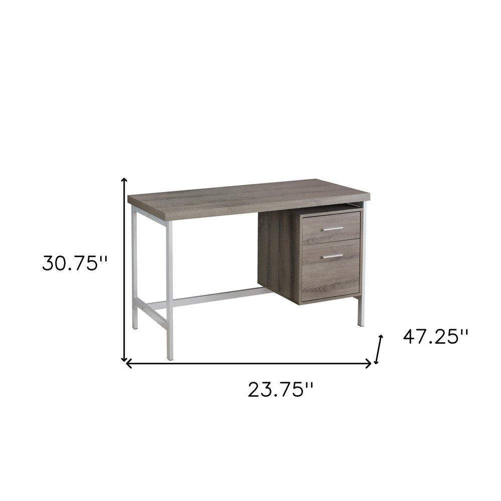 24" Gray and Black Computer Desk With Two Drawers