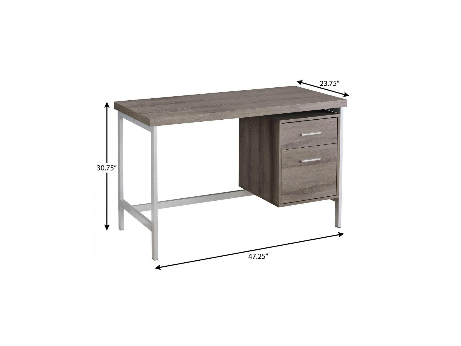 47" Taupe and Silver Computer Desk With Two Drawers