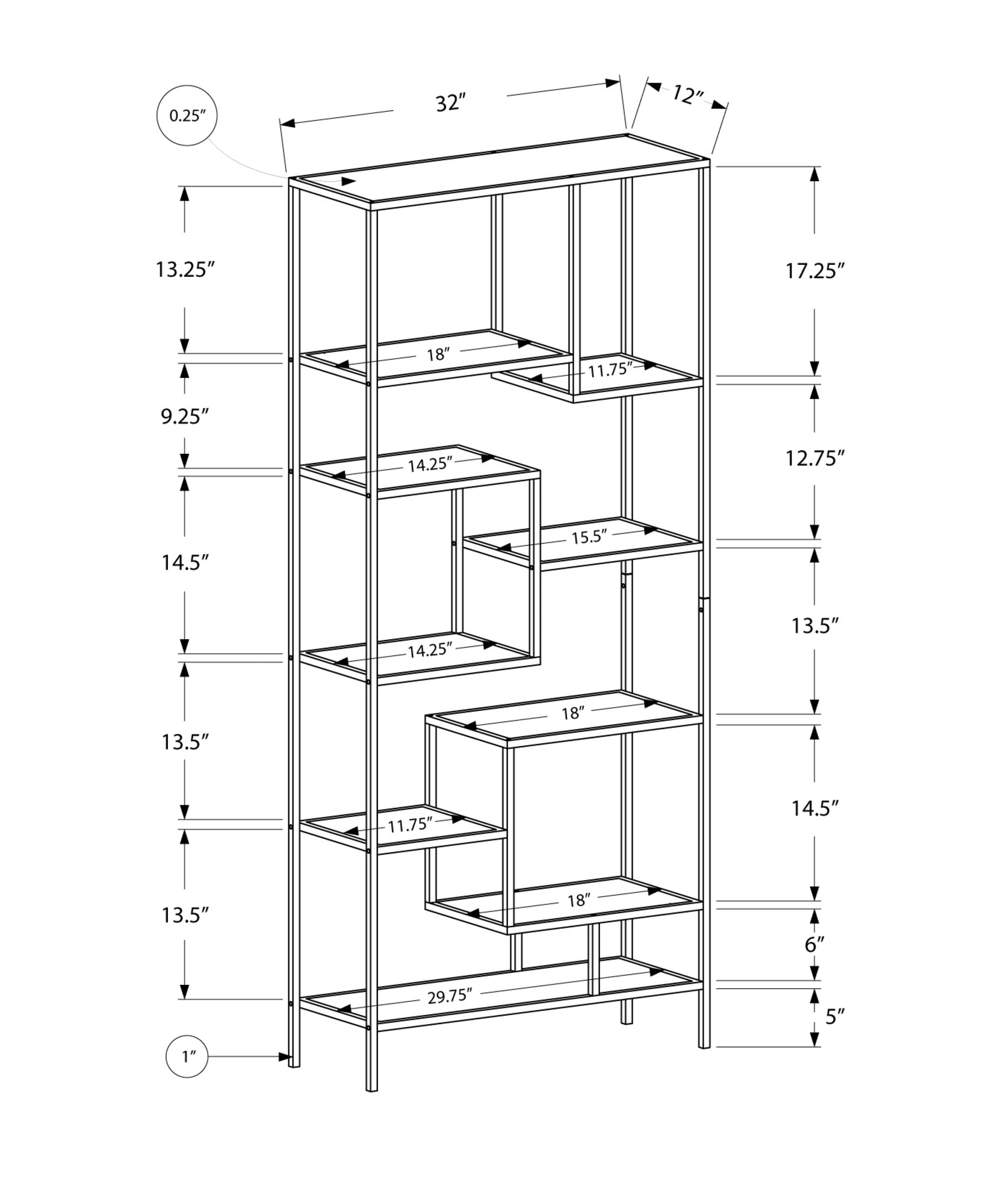 72" Silver Metal And Glass Etagere Bookcase