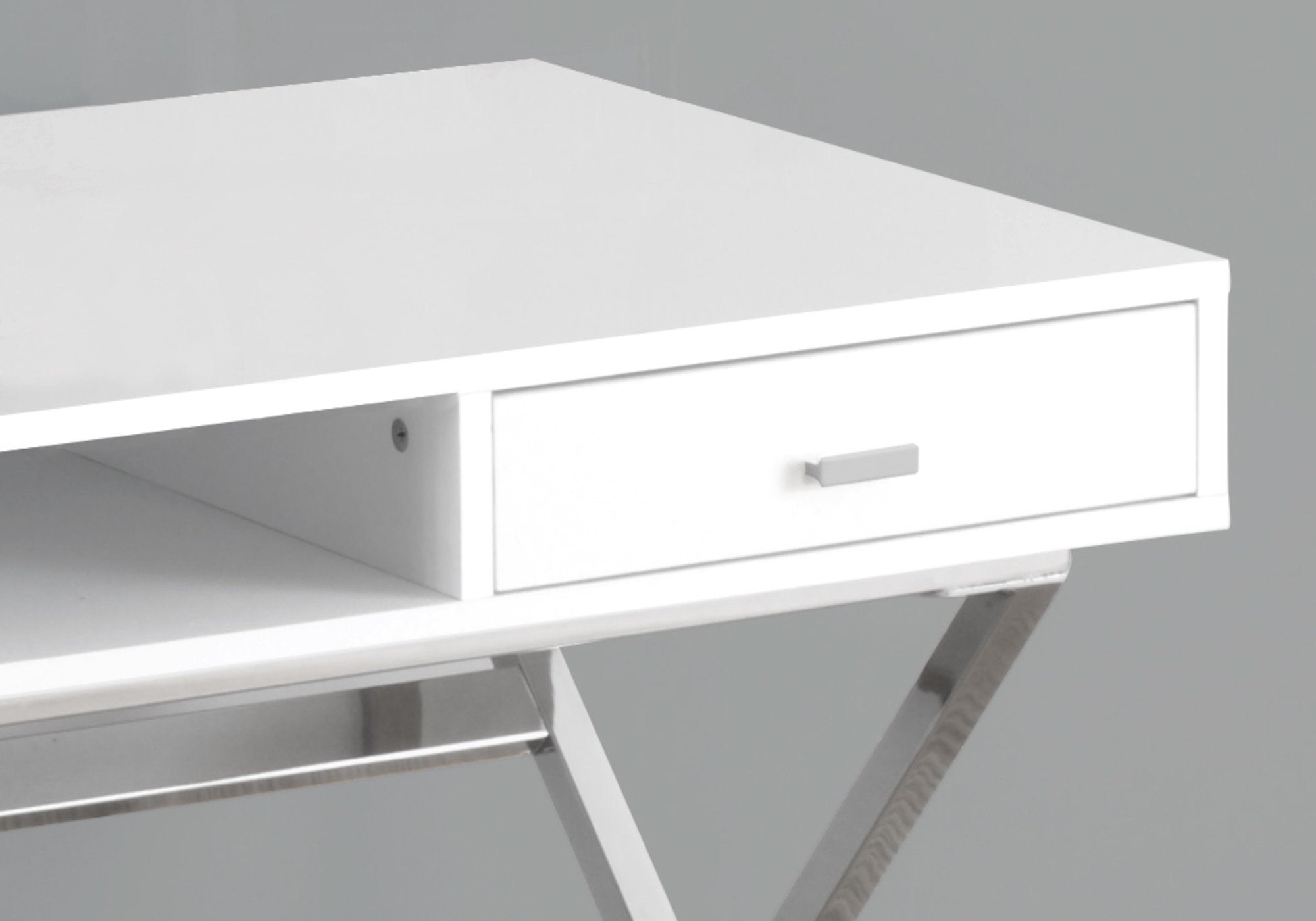 24" White and Silver Computer Desk With Two Drawers
