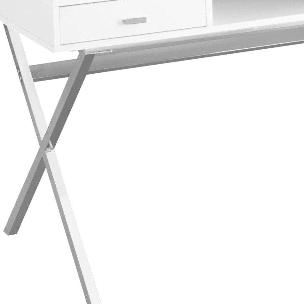 47" White and Silver Computer Desk With Two Drawers