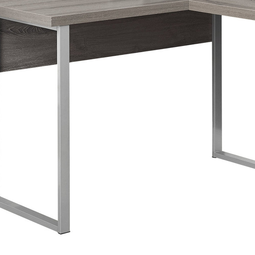 79" Taupe and Silver L Shape Computer Desk With Two Drawers