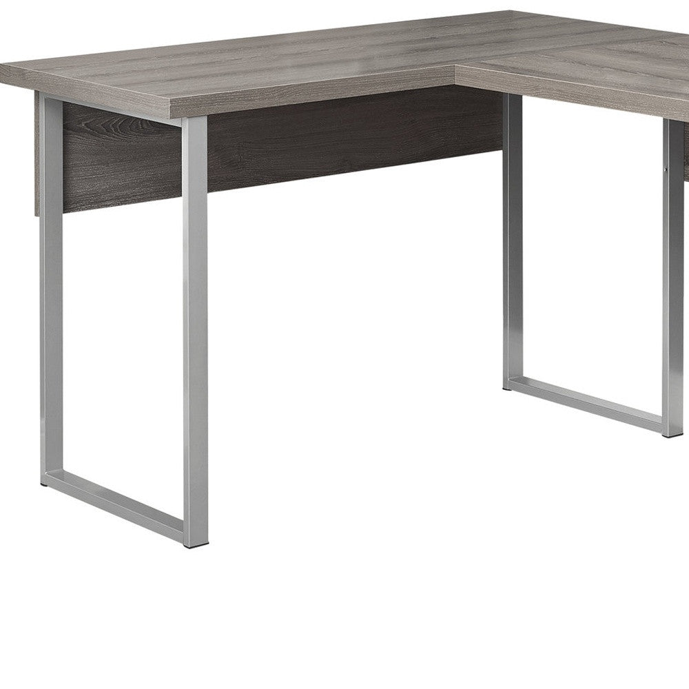 79" Taupe and Silver L Shape Computer Desk With Two Drawers